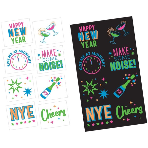 NYE Glow-in-the-Dark Temporary Tattoos | Assorted | 1 Sheet