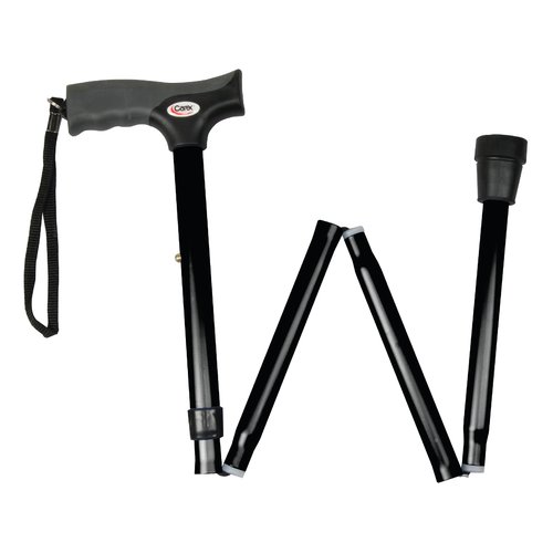 Carex Soft Grip Folding Cane - Foldable Walking Cane For Men and Women - Adjustable Height (33"-37"), Anti-Slip Rubber Tip, Soft Derby Style Ergonomic Handle, Black Cane
