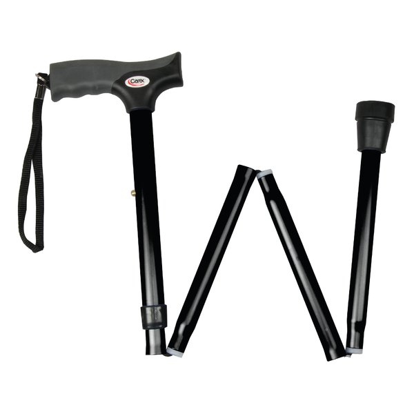 Carex Soft Grip Folding Cane - Foldable Walking Cane For Men and Women - Adjustable Height (33"-37"), Anti-Slip Rubber Tip, Soft Derby Style Ergonomic Handle, Black Cane