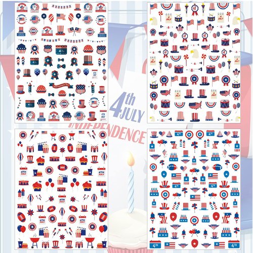 TailaiMei 12 Sheets 4th of July Nail Decals Stickers, Self Adhesive Independence Day Patriotic American Flag DIY Design Eagles USA Nail Art Decorations