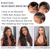 Rinatore Highlight Ombre Lace Front Wig Human Hair 28 Inch 1B/30 Body Wave HD Lace Front Wigs Human Hair Pre Plucked 13x4 180 Density Frontal Glueless Balayage Wig Human Hair with Baby Hair