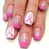 24Pcs Sparkly Breast Cancer Square Press on Nails Short Square Fake Nails Pink Ribbon False Nails with Pink Glitter French Tips Design Breast Cancer Awareness Artificial Nails for Women and Girls