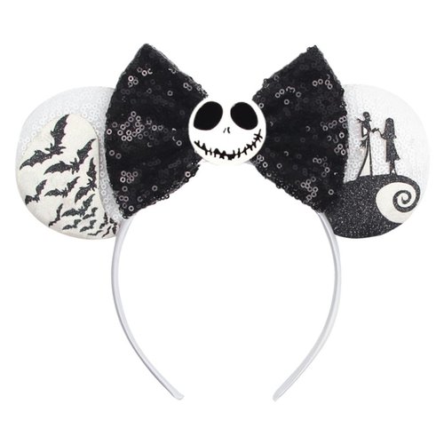 Halloween Mouse Ears Headband Pumpkin Ghost Skull Bat Hairband Sequin Bow Hair Hoop Headpiece for...
