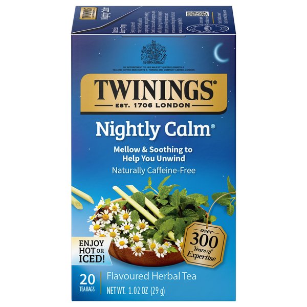 Twinings Nightly Calm Herbal Tea, 20 Count (Pack of 6), Individually Wrapped Tea Bags, Camomile, Spearmint & Lemongrass, Caffeine Free