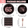 96 Pcs 65th Birthday Party Supplies Happy 65th Birthday Rose Gold and Black Tableware Set 65th Plates and Napkins for Women Men Party Decorations 65th Birthday Cake Plates Party Favor for 24 Guests