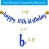 SUNbetterland Blue glitter Happy 10th Birthday Banner, Pre-Strung,Boys Kids 10th Birthday Party Decorations Supplies, Happy 10th Birthday