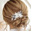 Casdre Flower Bride Wedding Hair Accessories Silver Leaf Bridal Hair Comb Side Comb Crystal Rhinestone Hair Piece for Women and Girls