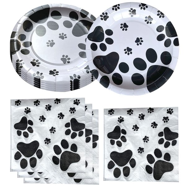 Fenghu 40Pcs Dog Paw Prints Birthday Party Supplies, 20 Plates and 20 Napkins, Dog Paw Prints Theme Birthday Party Decorations for Kid Baby Shower