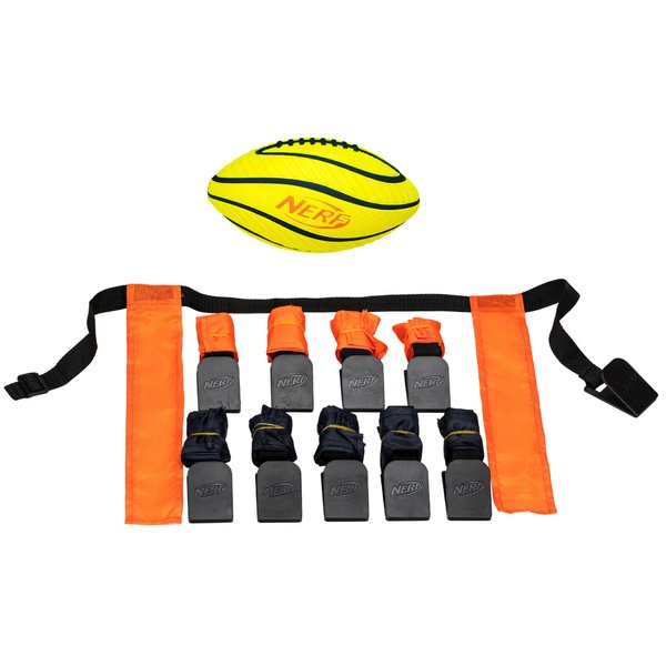 Nerf 10 Player Flag Football Belts + Football Set - Youth Flag Football Belts + Junior Foam Football for Kids - Full Flag Football Kit for 5 v 5 Games - Includes (10) Flag Sets + 1 Foam Football