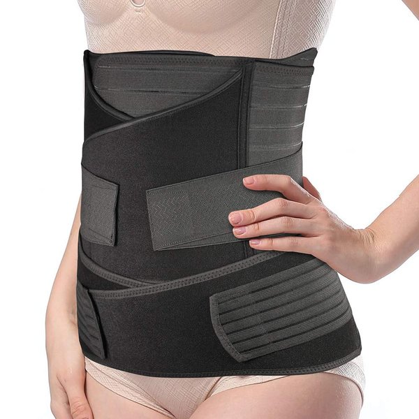 TiRain Postpartum Belly Band 3 in 1 Post Pregnancy Support Band for C section/Natural Birth Recovery, Post Maternity Waist Shapewear, Black fit US 4-12