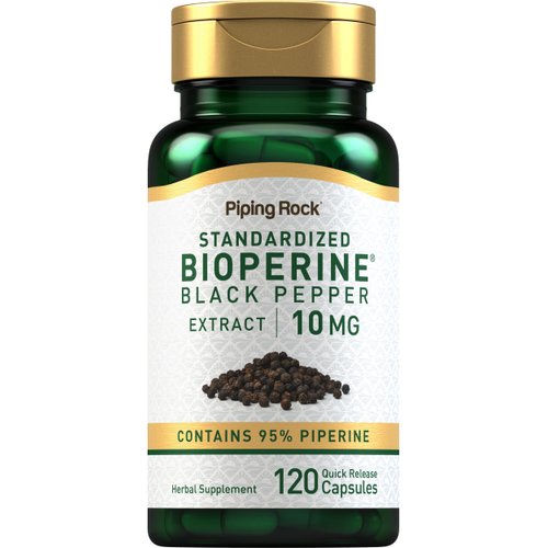 Piping Rock Bioperine Supplement 10mg | 120 Capsules | Black Pepper Extract | 95% Piperine | Gluten Free, Non-GMO