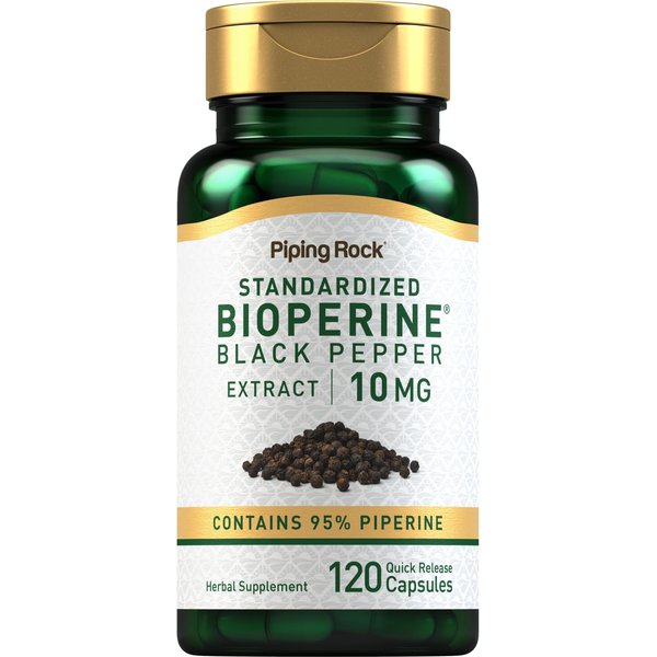 Piping Rock Bioperine Supplement 10mg | 120 Capsules | Black Pepper Extract | 95% Piperine | Gluten Free, Non-GMO