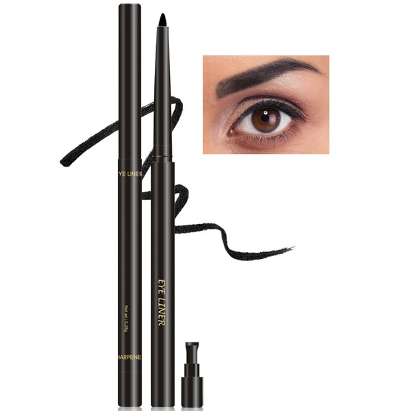 Erinde Black Gel Eyeliner for Mature Women - Waterproof Smudge-proof Eye Liner Pencil, Gel Cream Matte Texture, Built-in Sharpener, Long Lasting Precision Waterline Eyeliner for Older Women
