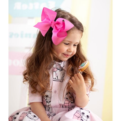 HAIRBOWS Girls' 2 Pack of Grosgrain Hair Bows with Knot Wrap Center on Hair Clips, All Ages and Hair Types, 6 Inch Bows, Yellow