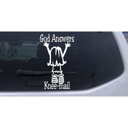 Rad Dezigns White 6in X 3.8in - God Answers Knee-Mail Girl Christian Car Window Wall Laptop Decal Sticker