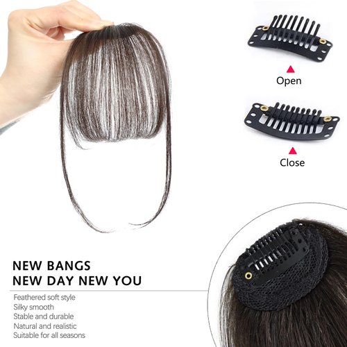 Clip In Bangs-Fake Bangs Hair Clip Dark Brown Clip On Bangs Real Human Hair Air Curtain Bangs For Women Clips Wispy Bangs Hair Extensions Fringe With Temples Hairpieces Curved Bangs For Daily Wear