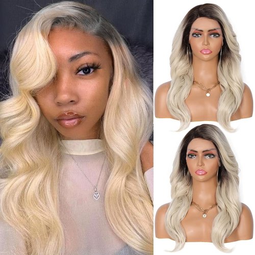 Kalyss 21&quot; Lace Front Wigs with Baby Hair for Women Side Parted Long Curly Wavy Heat Resistant Ja...