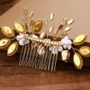 Foyte Crystal Wedding Hair Comb Flower Bride Headpiece Gold Rhinestone Hair Piece Bridal Side Hair Accessories for Women and Bride