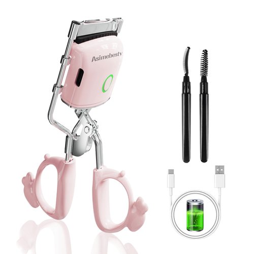 Asimebesty Heated Eyelash Curlers, Electric Lashes Curler with Comb, 2 Heated Modes with Sensing Heating Silicone Pad, Rechargeable Hot Lash Curler for Women Long Lasting Naturally Eyelashes Pink