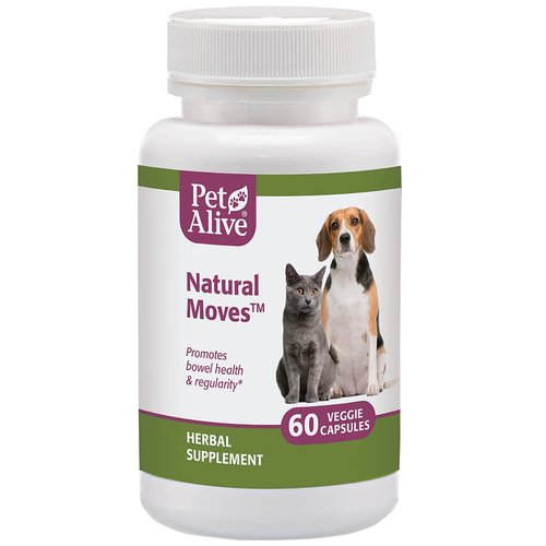 PetAlive Natural Moves - All Natural Herbal Supplement Promotes Bowel Health and Regularity in Cats and Dogs - 60 Veggie Caps