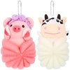 Vesici 2 Pcs Bath Sponge Kids Body Shower Loofah Cute Animal Cartoon Colorful Baby Pouf Mesh for Toddler Children Adults Gifts Washing Exfoliating, Pig and Cow 1 count