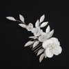 Rumtock White Flower with Silver Leaf Pearl Hair Comb for Women Wedding Bridal Handmade Small Side Headpiece