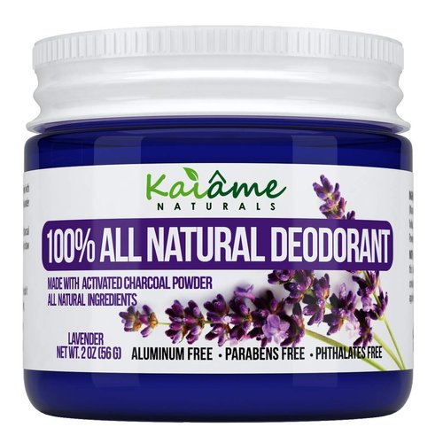 Kaiame Naturals Natural Deodorant (Lavendar) with Activated Charcoal Powder, All Natural and Organic Ingredients, No Aluminum, Parabens, or Phthalates