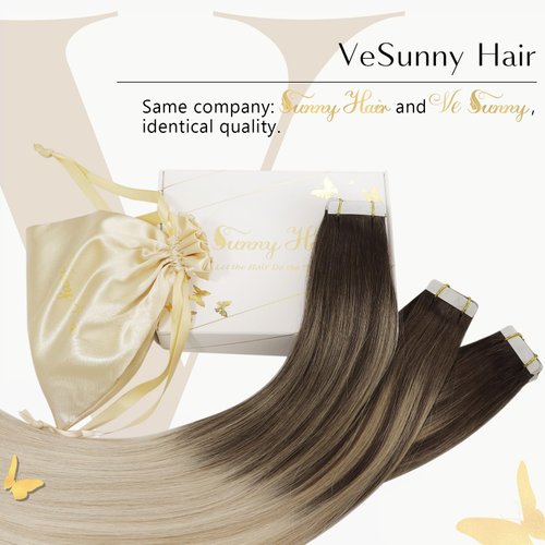 Ve Sunny Tape in Hair Extensions Human Hair Ombre Blonde Hair Extensions Tape in Real Human Hair Dark Brown Ombre Golden Blonde Mix Platinum Blonde Tape Extensions Human Harr Ombre 10pcs 20g 12inch