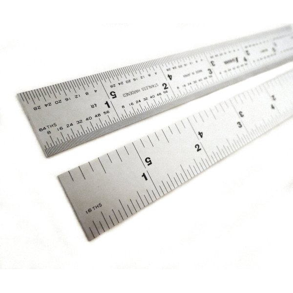 Shinwa 6" 4R Rigid (.750 wide x .035 thick) Zero Glare Satin Chrome Stainless Steel 4R Machinist Engineer Ruler/Rule with Graduations in 1/64, 1/32, 1/8, 1/16 Model H-3001A