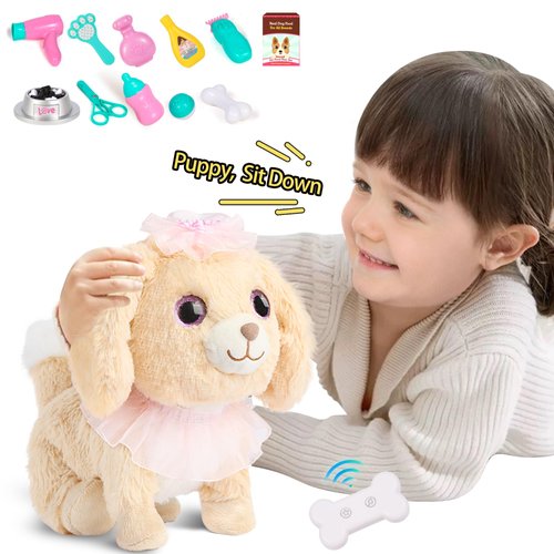 Kindenwinn Puppy Toys for Girls - Golden Retriever Plush Dog Toy with Sitting, Walking, Barking, Tail Wagging & Recording, Touch & Voice Control Walking Dog Toys for Kids 3+ Years Old