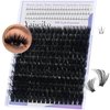 Fluffy Lash Clusters with Bottom Lashes Thick 200D Volume Individual Lashes 12-25mm Wispy Eyelash Clusters D Curl Cluster Eyelash Extensions 264pcs DIY Lash Extension for Beginners