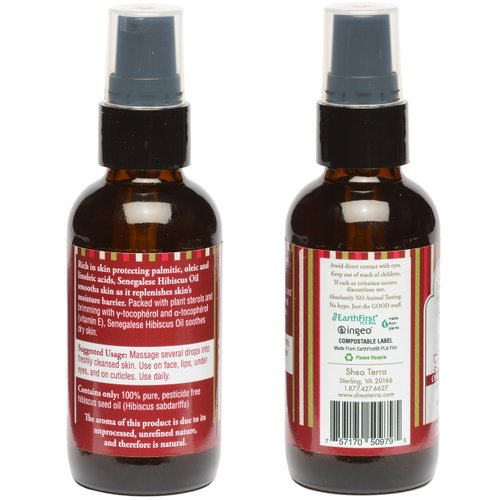 Shea Terra Organics Senegalese Hibiscus Cold Pressed Extra Virgin Oil | Hair Conditioner, Anti-Aging, Vitamin E Oil | Dry/Mature Skin Types - 2 oz
