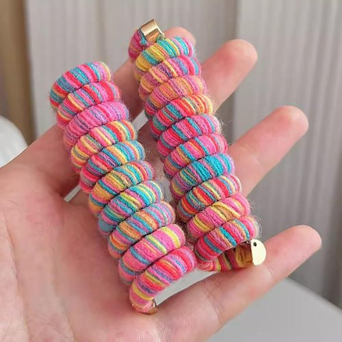 Rainbow Wool Spiral Hair Ties for Women No Damage Coil Hair Ties for Girls Hair Scrunchies Colorful Telephone Wire Hair Tie Elastic Hair Bands Ponytail Holders Telephone Line Hair Accessories, 2pcs