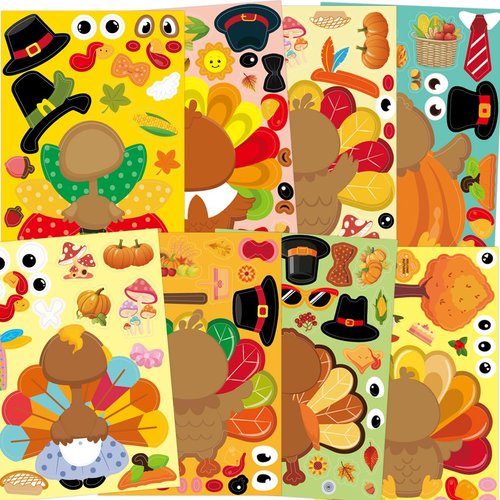 48 Pcs Turkey Stickers Make Your Own Turkey Sticker Sheets Thanksgiving Stickers for Kids Home Classroom Party Favor Art Craft School Rewards