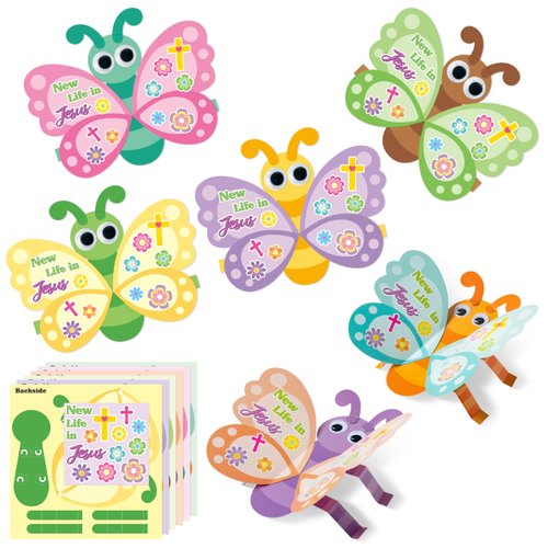 WATINC 24Pcs Spring New Life in Jesus Butterfly Craft Kit, Make Your Own Seasonal Colorful Standing Butterfly Handcrafts, DIY Spring Summer Decorations Home School Fun Activities Supplies for Kids