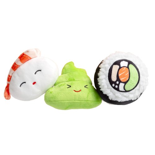 Pearhead Sushi Plush Toys, Durable Squeaky Dog Toy Set, Holiday Gifts For Pet Owners, Stocking Stuffers, Soft Chew Toys, Pet Owner Must Have Dog Accessory, Set of 3