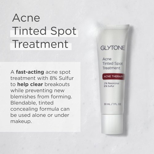 Glytone Acne Spot Treatment Face Cream with 8% Sulfur & 2% Resorcinol, Tinted Acne Treatment for Teenagers, Conceals Blemishes, 1 oz