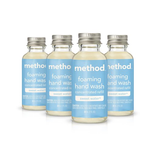 Method Foaming Hand Wash Concentrates Refills, Sweet Water, 4 Recyclable 1 fl oz Refills