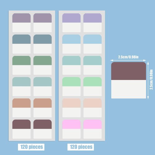 240 Pcs 1Inch Colored Book Sticky Index Tabs, Repositionable Page Tabs for Notebooks File Classification,12 Colors(1 Inch)