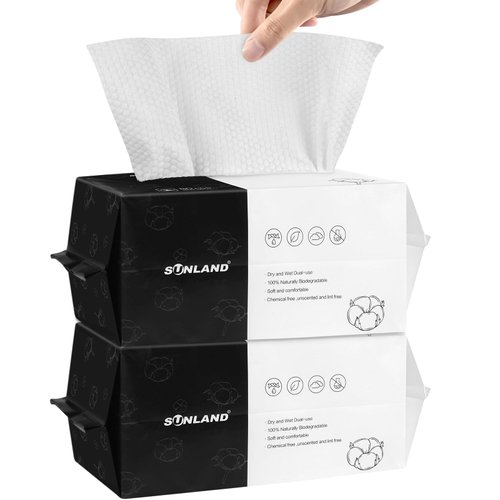SUNLAND Disposable Face Towels Clean Face Tissue Super Soft for Sensitive Skin，Makeup Remover Dry Wipes，No Lint and Degradable 160 Count 2 Pack