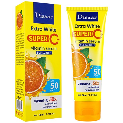 DISAAR BEAUTY Vitamin C Serum Sunscreen SPF 50 PA+++ Moisturizing Rejuvenate Skin Protection UVA/UVB Hydrating 80ml / 2.71fl.oz