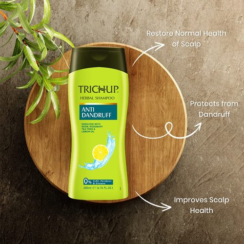 TRICHUP Anti-Dandruff Herbal Shampoo - Enriched with Neem, Rosemary, Lemon & Tea Tree - Cleanses Dandruff From Your Scalp - Protects Your Hair From Flaking & Scaling| 200 ml, 8.32 Fl.Oz. (Pack of 2)