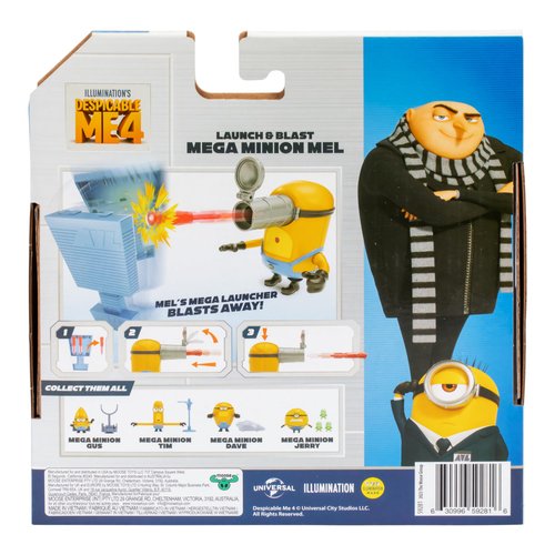 Minions Despicable ME 4 Launch & Blast Mega Mel Action Figure | Push Down On Mel's Head to Fire His Blaster | Collect All 5 | All with A Different Play Feature and Accessories