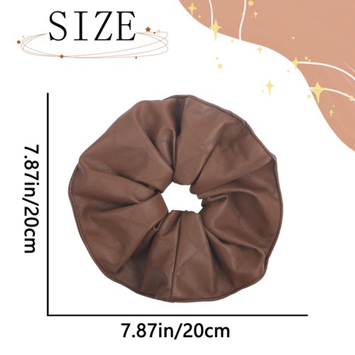 Big Leather Hair Scrunchies for Thick Thin Soft Leather Hair Ties Brown Hair Rubber Elegant Hair Elastic Christmas Ponytail Holder French Jumbo Scrunchies Winter Hair Accessories for Women 1Pcs