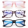 COASION Blue Screen Glasses for Kids Age 3-12, 3 Pack Blue Light Blocking Glasses for Girls Boys, Computer Gaming Fake Eyeglasses (Leopard + Clear Pink + Black)
