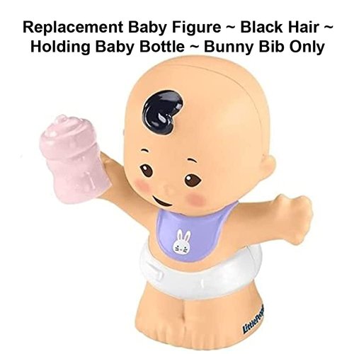 Replacement Part for Fisher-Price Little People Bundle 'n Play Playset - GKY43 ~ Replacement Baby Figure ~ Black Hair ~ Holding Baby Bottle ~ Bunny Bib