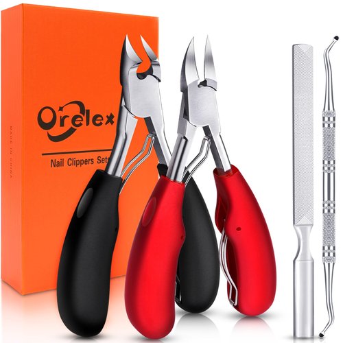 Orelex Toenail Clippers for Seniors Thick Toenails, Toe Nail Clippers Set for Ingrown Toenail, Men and Adults, Elderly, Professional, Super Sharp Curved Blade Grooming Tool, Predicure