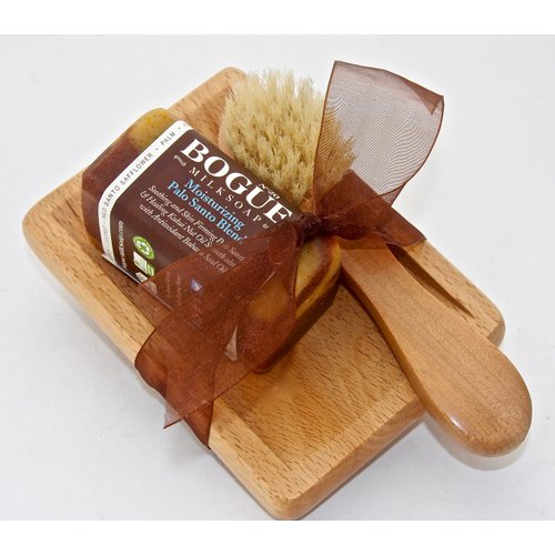 Bogue Goat Milk Soap - No.20 Moisturizing Palo Santo Gift Set– Soothing and skin firming Palo Santo & healing Kukui Nut smooth with antioxidant Babassu oil with facial brush and soap dish