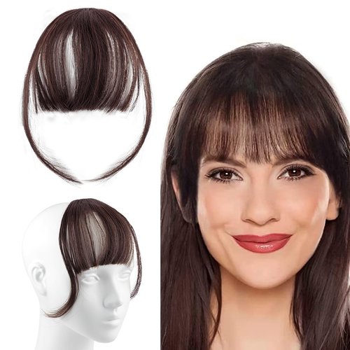 FERCAISH Front Hair Bangs Wigs Hair Clip, Front Hair Bangs Fringe Hair Extensions with Temples Wigs Synthetic Wigs Headband for Women Girls (Dark brown)