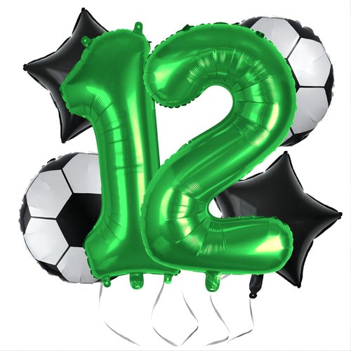 Kwuz Soccer Balloons 12th Birthday Decorations for Boy, Soccer Birthday Party Balloons World Cup Soccer Sports Theme Party Decorations Supplies Favors Anniversary Decor 32in Foil Green 12 Balloon